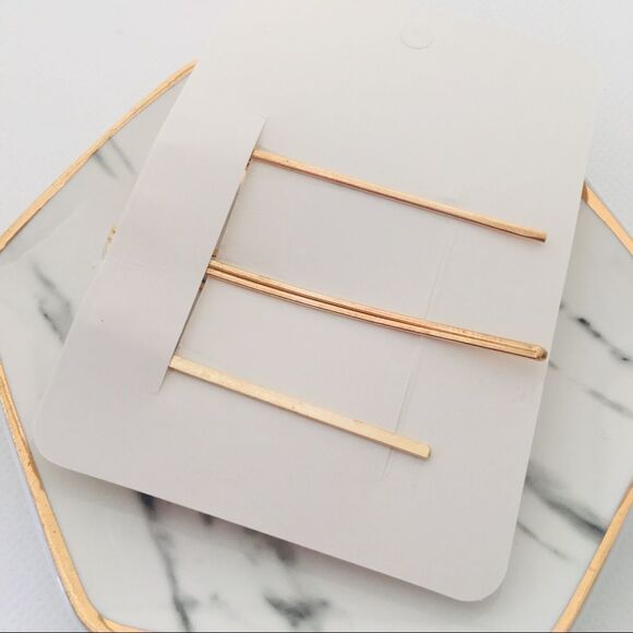 Set of 3 Black Pearl Gold Tone Hair Pins Barrettes NWT - Picture 3 of 5